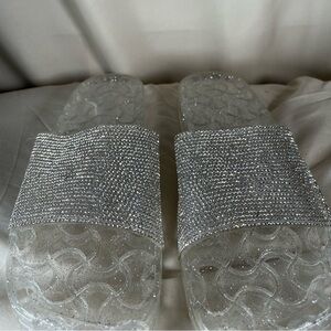 Sparkling Silver Slide Sandals